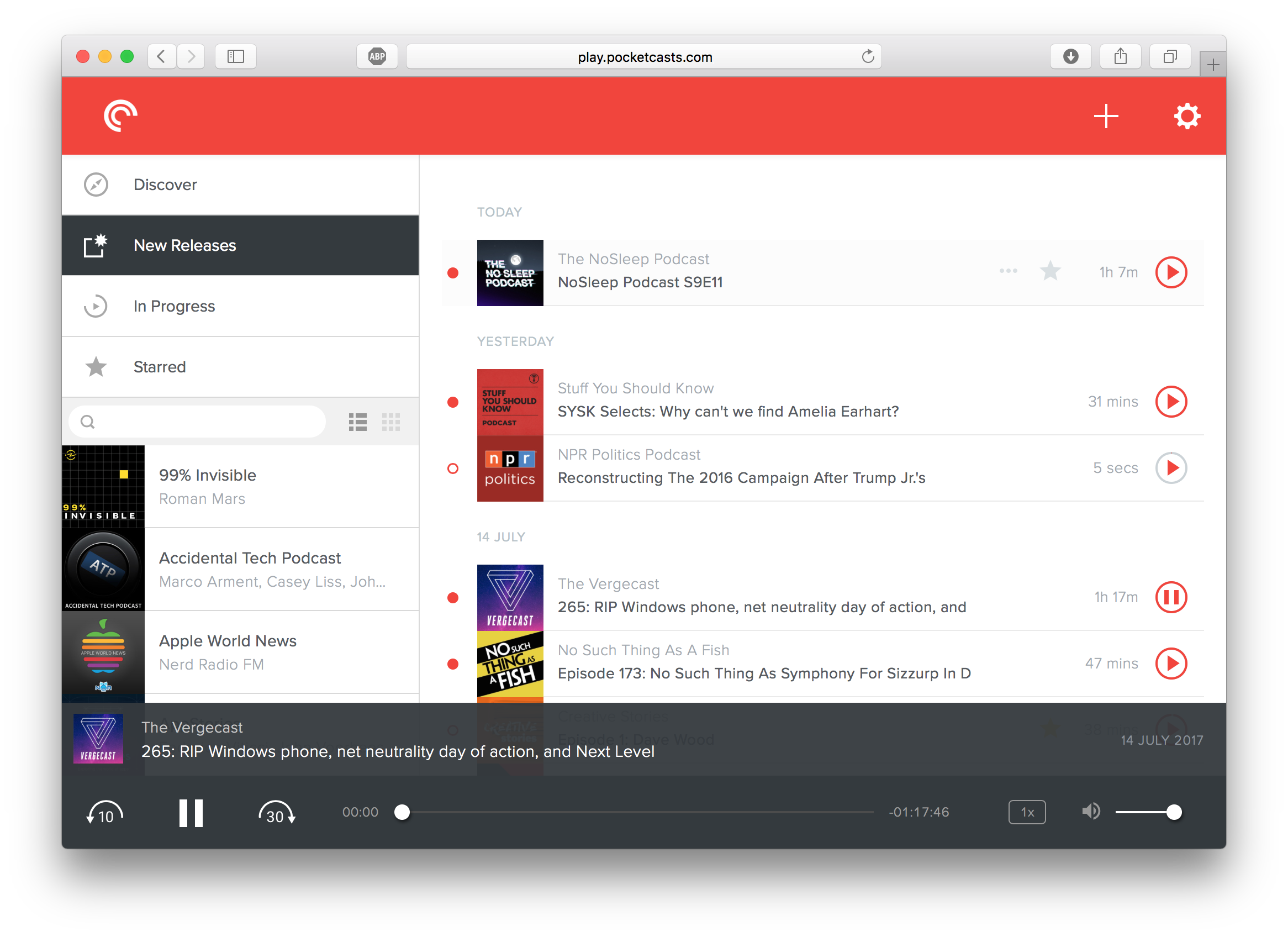 Pocket Casts Web UI