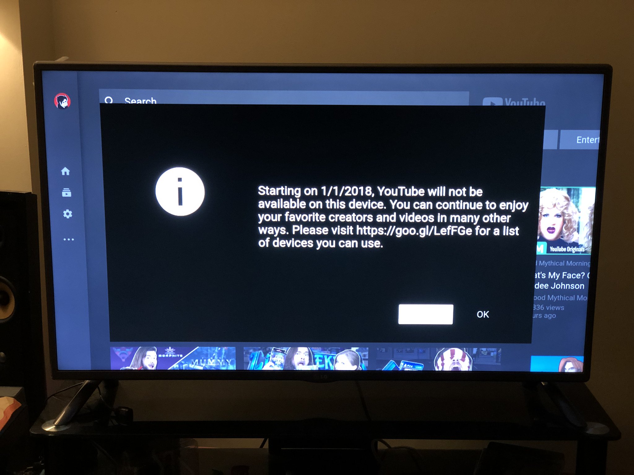 Fire TV YouTube Notice