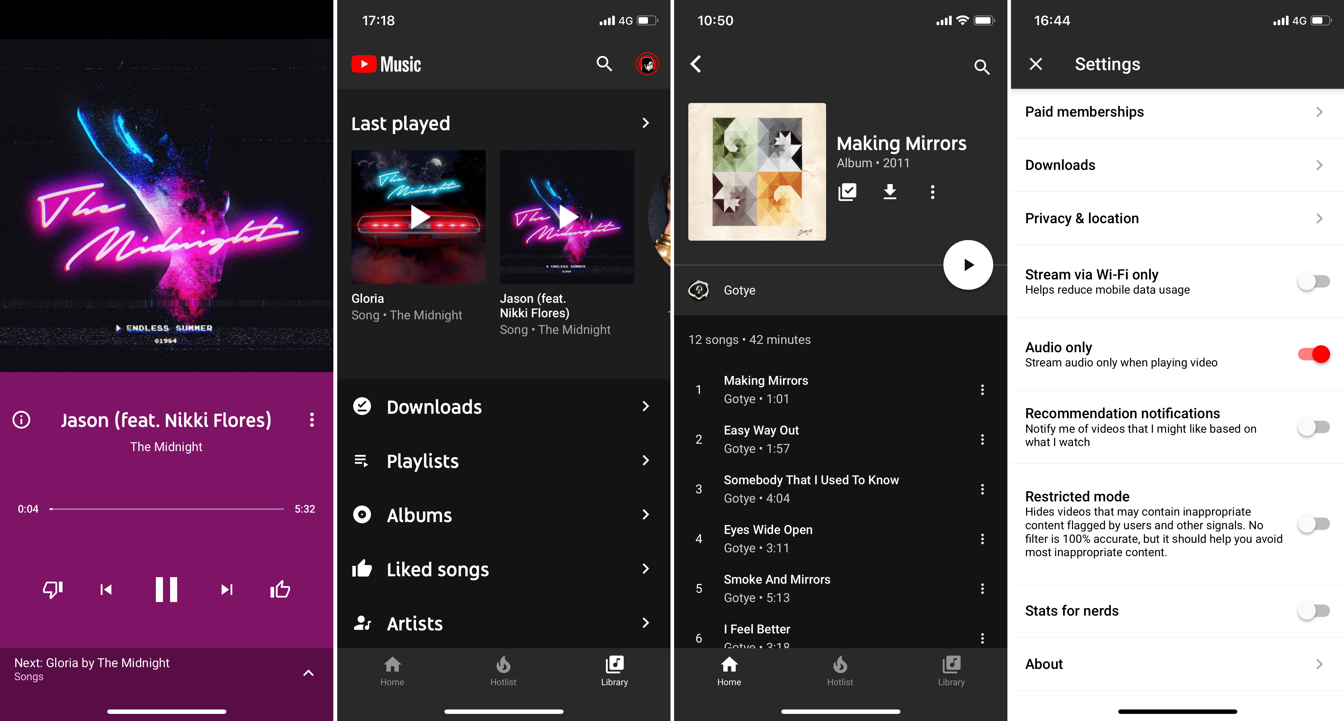 Screens in YouTube Music's iOS app