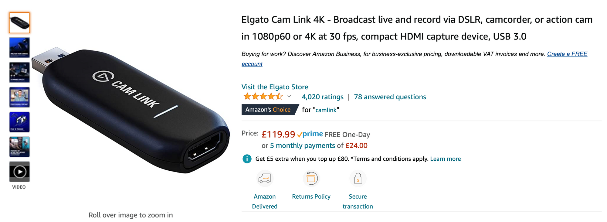 Elgato Cam Link 4K - Achat Acquisition